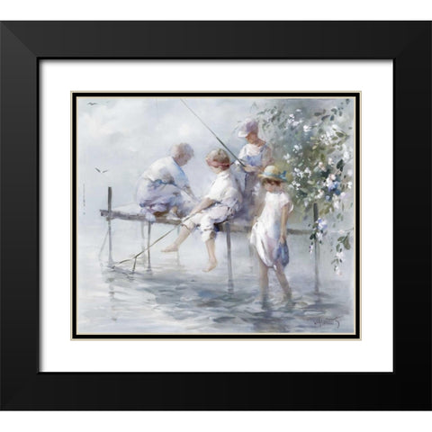 Fishing fun Black Modern Wood Framed Art Print with Double Matting by Haenraets, Willem