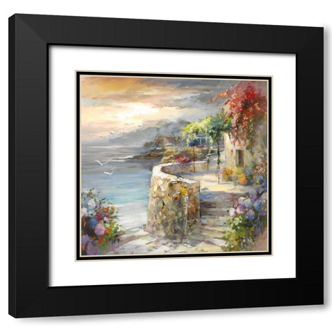 Seagulls and sunset Black Modern Wood Framed Art Print with Double Matting by Haenraets, Willem