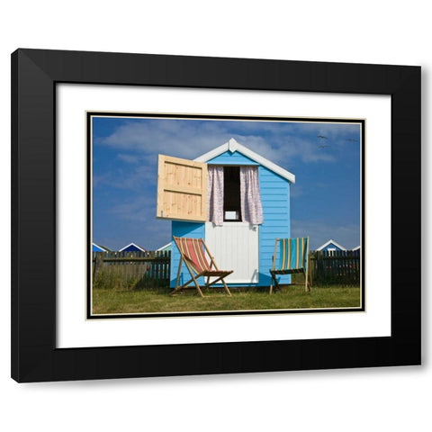 Beach Huts Black Modern Wood Framed Art Print with Double Matting by Frank, Assaf