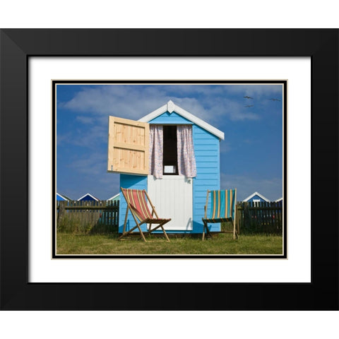 Beach Huts Black Modern Wood Framed Art Print with Double Matting by Frank, Assaf