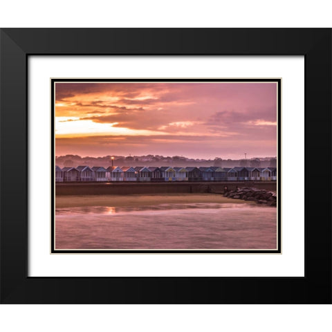 Multi coloured beach huts in a row Black Modern Wood Framed Art Print with Double Matting by Frank, Assaf