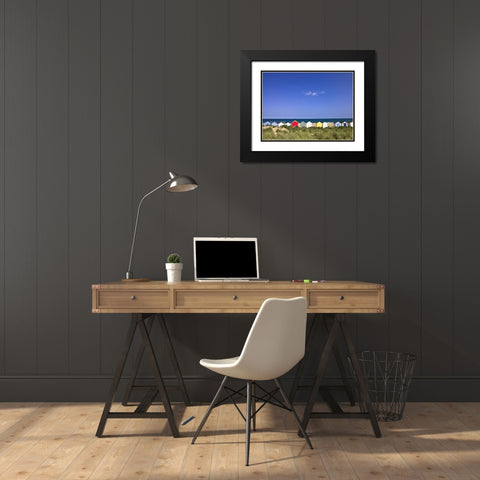 Wodden Fence at beach with huts in the Background Black Modern Wood Framed Art Print with Double Matting by Frank, Assaf