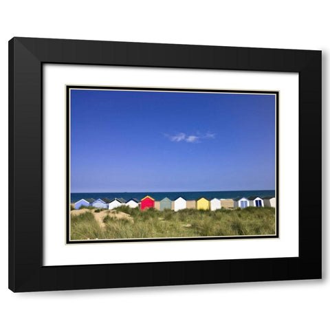 Wodden Fence at beach with huts in the Background Black Modern Wood Framed Art Print with Double Matting by Frank, Assaf