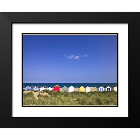 Wodden Fence at beach with huts in the Background Black Modern Wood Framed Art Print with Double Matting by Frank, Assaf