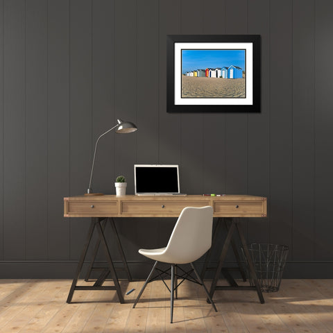 Beach huts in a row at sunrise Black Modern Wood Framed Art Print with Double Matting by Frank, Assaf