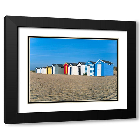 Beach huts in a row at sunrise Black Modern Wood Framed Art Print with Double Matting by Frank, Assaf