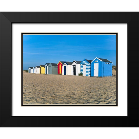 Beach huts in a row at sunrise Black Modern Wood Framed Art Print with Double Matting by Frank, Assaf