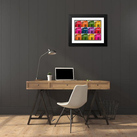 Muti coloured telephone boxes Black Modern Wood Framed Art Print with Double Matting by Frank, Assaf