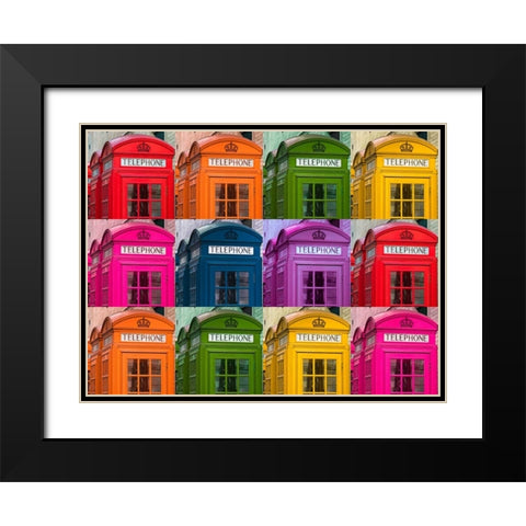 Muti coloured telephone boxes Black Modern Wood Framed Art Print with Double Matting by Frank, Assaf