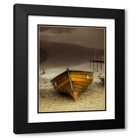 Boat on lake Black Modern Wood Framed Art Print with Double Matting by Frank, Assaf