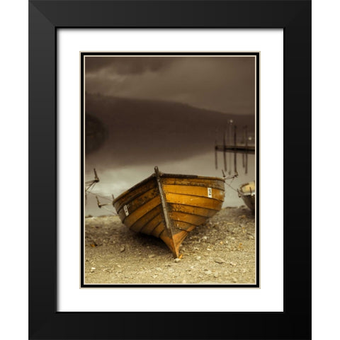 Boat on lake Black Modern Wood Framed Art Print with Double Matting by Frank, Assaf