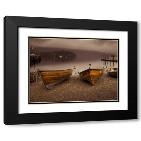 Boats on lake Black Modern Wood Framed Art Print with Double Matting by Frank, Assaf