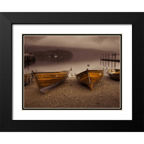 Boats on lake Black Modern Wood Framed Art Print with Double Matting by Frank, Assaf