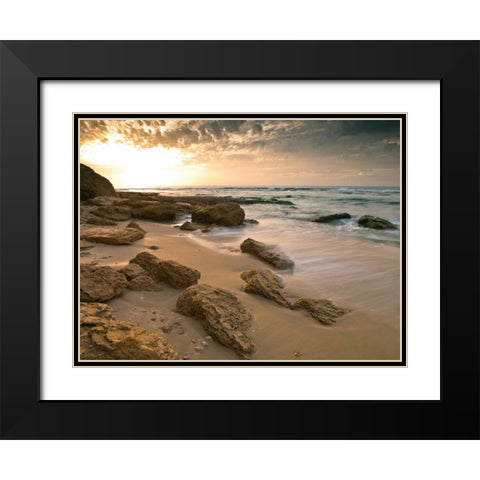 Sunset over Palmachim beach, Israel Black Modern Wood Framed Art Print with Double Matting by Frank, Assaf