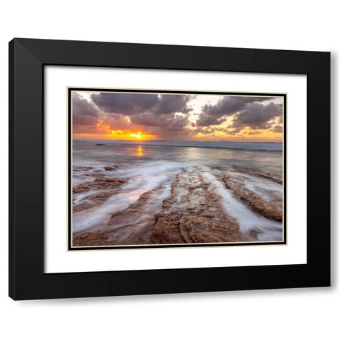 Sunset over Palmachim beach, Israel Black Modern Wood Framed Art Print with Double Matting by Frank, Assaf