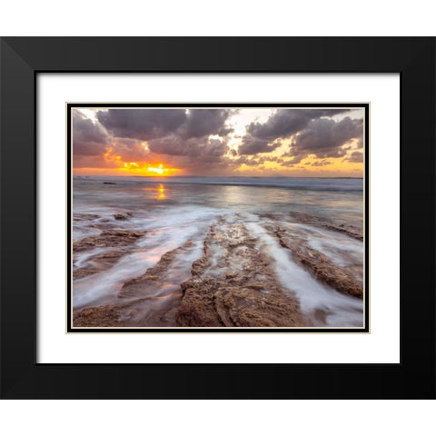 Sunset over Palmachim beach, Israel Black Modern Wood Framed Art Print with Double Matting by Frank, Assaf