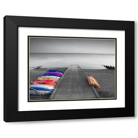 Kayaks on the side of pier Black Modern Wood Framed Art Print with Double Matting by Frank, Assaf
