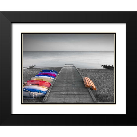 Kayaks on the side of pier Black Modern Wood Framed Art Print with Double Matting by Frank, Assaf