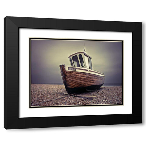 Boat moored on pebbled Beach Black Modern Wood Framed Art Print with Double Matting by Frank, Assaf