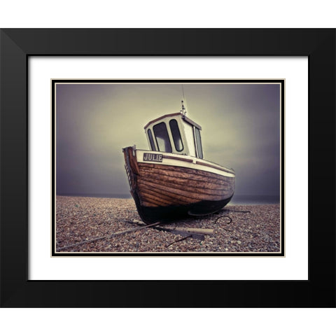 Boat moored on pebbled Beach Black Modern Wood Framed Art Print with Double Matting by Frank, Assaf