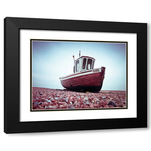 Boat moored on pebbled Beach Black Modern Wood Framed Art Print with Double Matting by Frank, Assaf