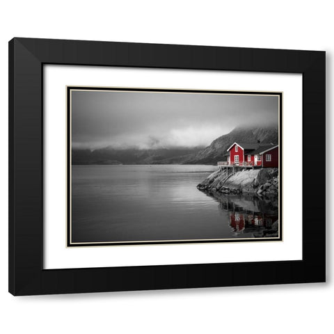 Fishing huts on the waterfront, Lofoten, Norway Black Modern Wood Framed Art Print with Double Matting by Frank, Assaf
