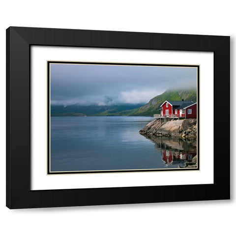 Fishing huts on the waterfront, Lofoten, Norway Black Modern Wood Framed Art Print with Double Matting by Frank, Assaf