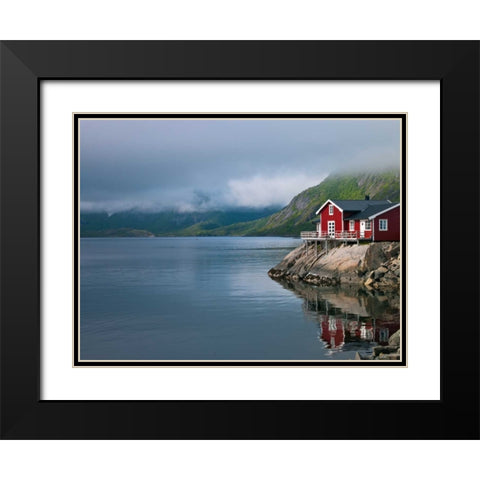 Fishing huts on the waterfront, Lofoten, Norway Black Modern Wood Framed Art Print with Double Matting by Frank, Assaf
