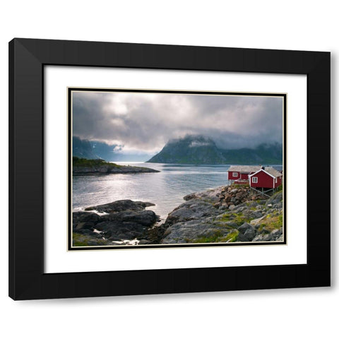 Fishing huts on the waterfront, Lofoten, Norway Black Modern Wood Framed Art Print with Double Matting by Frank, Assaf