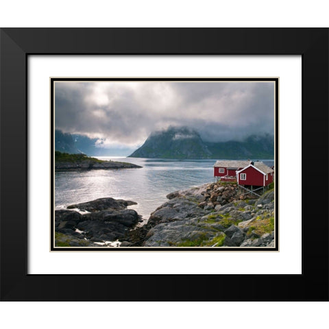 Fishing huts on the waterfront, Lofoten, Norway Black Modern Wood Framed Art Print with Double Matting by Frank, Assaf