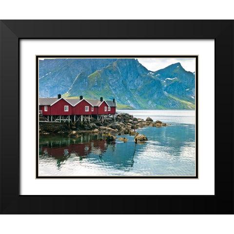 Fishing huts on the waterfront, Lofoten, Norway Black Modern Wood Framed Art Print with Double Matting by Frank, Assaf