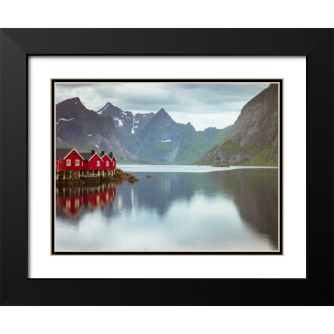 Fishing huts on the waterfront, Lofoten, Norway Black Modern Wood Framed Art Print with Double Matting by Frank, Assaf