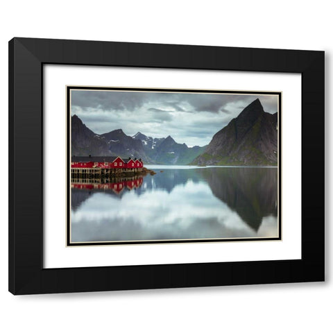 Fishing huts on the waterfront, Lofoten, Norway Black Modern Wood Framed Art Print with Double Matting by Frank, Assaf