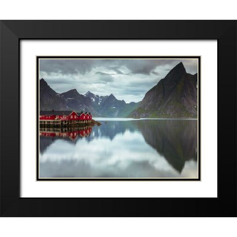 Fishing huts on the waterfront, Lofoten, Norway Black Modern Wood Framed Art Print with Double Matting by Frank, Assaf