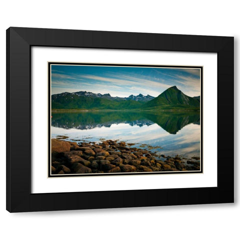Mountain range by the sea, Lofoten, Norway Black Modern Wood Framed Art Print with Double Matting by Frank, Assaf