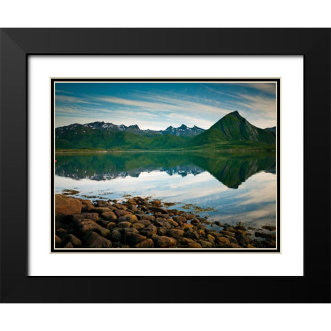 Mountain range by the sea, Lofoten, Norway Black Modern Wood Framed Art Print with Double Matting by Frank, Assaf