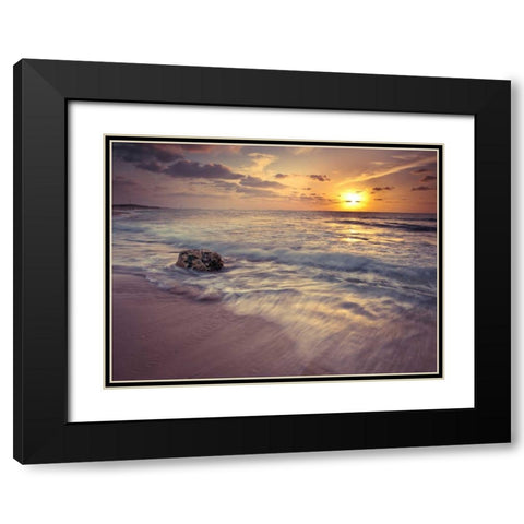 Beach at sunset Black Modern Wood Framed Art Print with Double Matting by Frank, Assaf