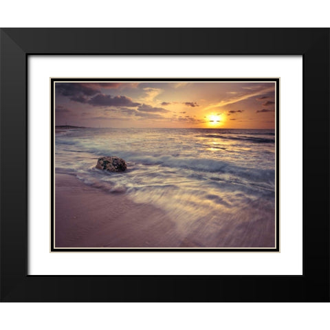 Beach at sunset Black Modern Wood Framed Art Print with Double Matting by Frank, Assaf