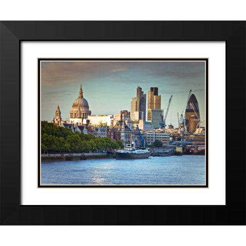 London skyline over the river Thames Black Modern Wood Framed Art Print with Double Matting by Frank, Assaf