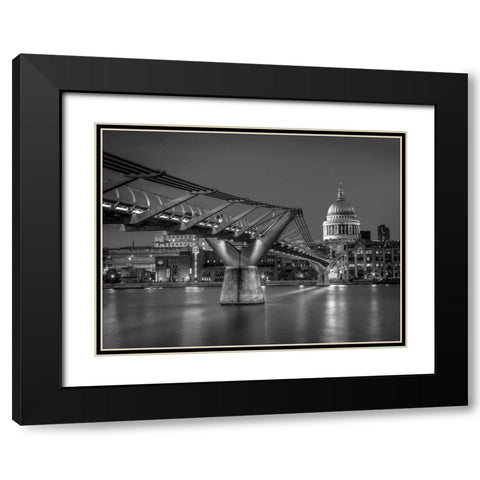 The Millennium bridge and St Pauls cathedral in London, UK Black Modern Wood Framed Art Print with Double Matting by Frank, Assaf