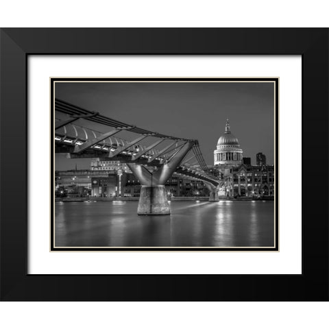 The Millennium bridge and St Pauls cathedral in London, UK Black Modern Wood Framed Art Print with Double Matting by Frank, Assaf