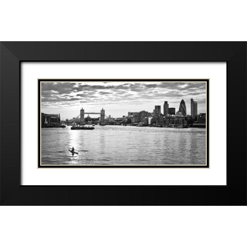 London skyline over river Thames Black Modern Wood Framed Art Print with Double Matting by Frank, Assaf