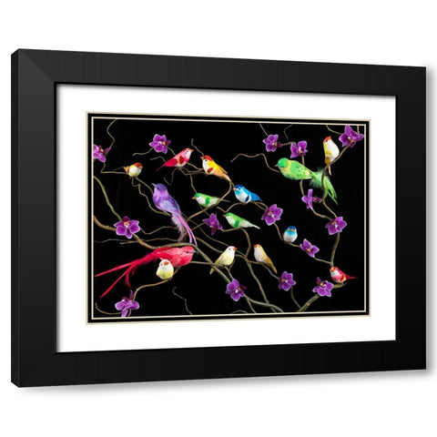 Fake birds on branches Black Modern Wood Framed Art Print with Double Matting by Frank, Assaf
