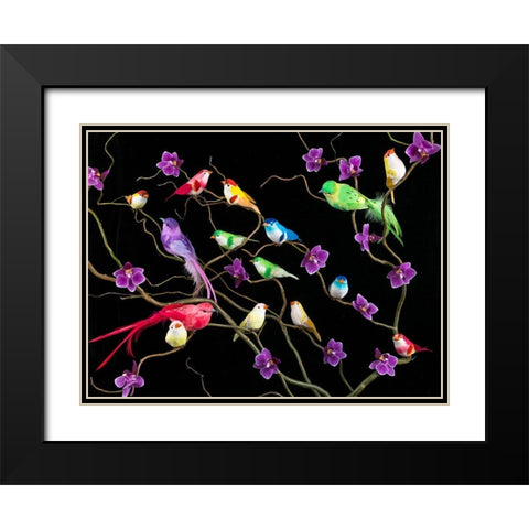 Fake birds on branches Black Modern Wood Framed Art Print with Double Matting by Frank, Assaf