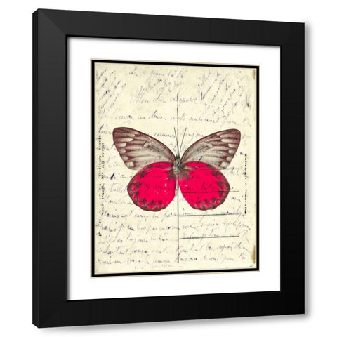 Handwritten old postcard with butterfly Black Modern Wood Framed Art Print with Double Matting by Frank, Assaf