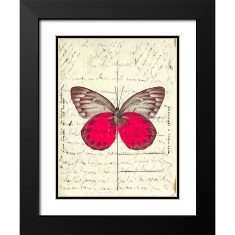 Handwritten old postcard with butterfly Black Modern Wood Framed Art Print with Double Matting by Frank, Assaf