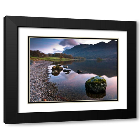 Rocks and still lake Black Modern Wood Framed Art Print with Double Matting by Frank, Assaf