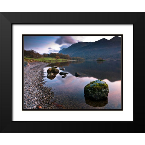 Rocks and still lake Black Modern Wood Framed Art Print with Double Matting by Frank, Assaf