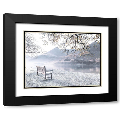 Bench by still lake Black Modern Wood Framed Art Print with Double Matting by Frank, Assaf