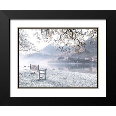 Bench by still lake Black Modern Wood Framed Art Print with Double Matting by Frank, Assaf
